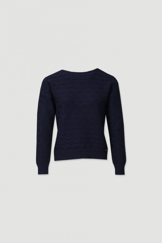 Knitted sweater with a boat neckline