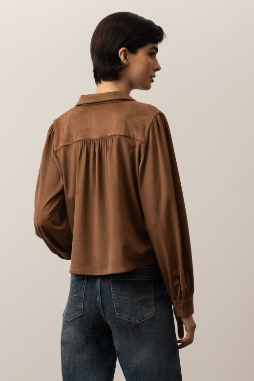 Short blouse with a suede effect