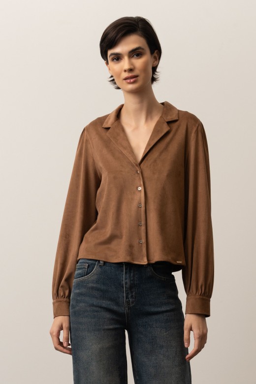 Short blouse with a suede effect