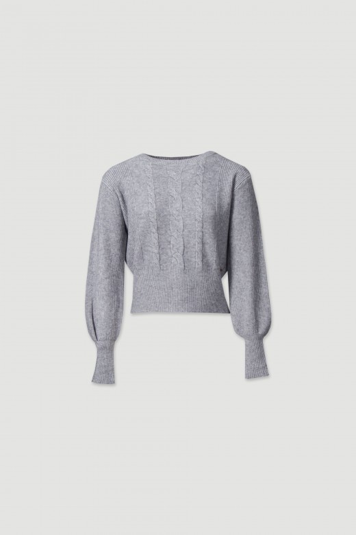 Textured knit sweater with high rib