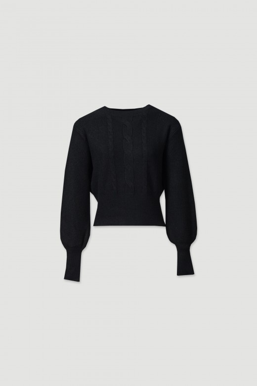 Textured knit sweater with high rib