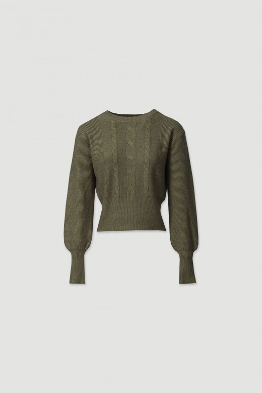 Textured knit sweater with high rib