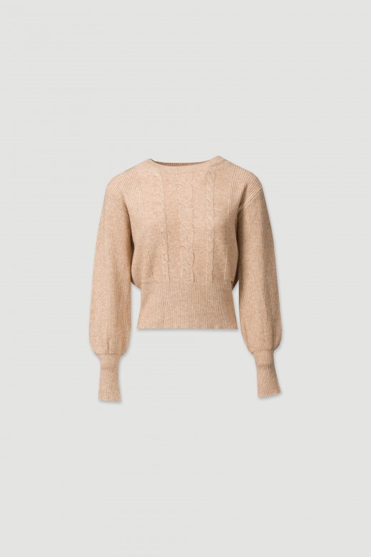 Textured knit sweater with high rib