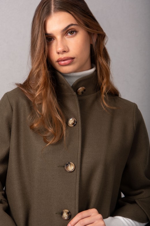 Short wool jacket with crossover detail on the sleeve