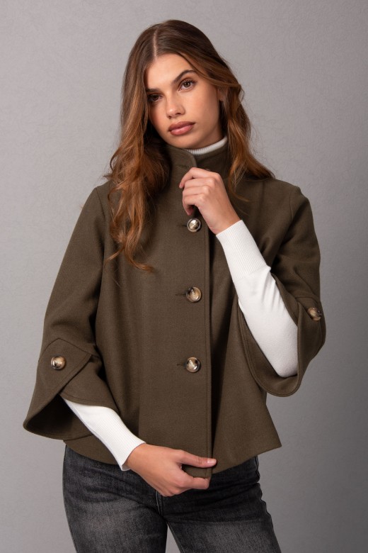 Short wool jacket with crossover detail on the sleeve