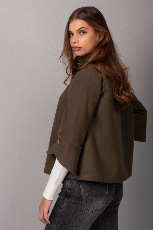 Short wool jacket with crossover detail on the sleeve