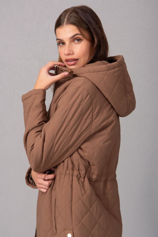 Long adjustable parka with hood