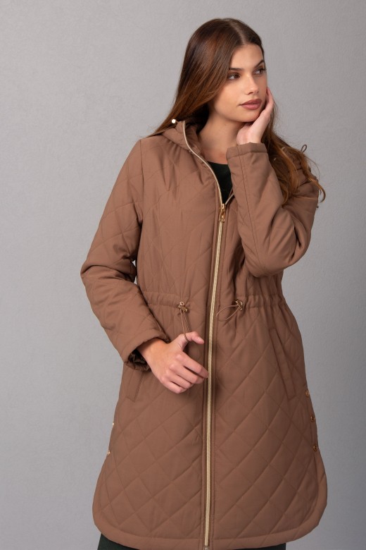 Long adjustable parka with hood