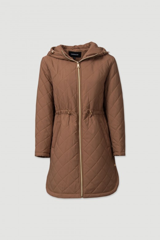 Long adjustable parka with hood