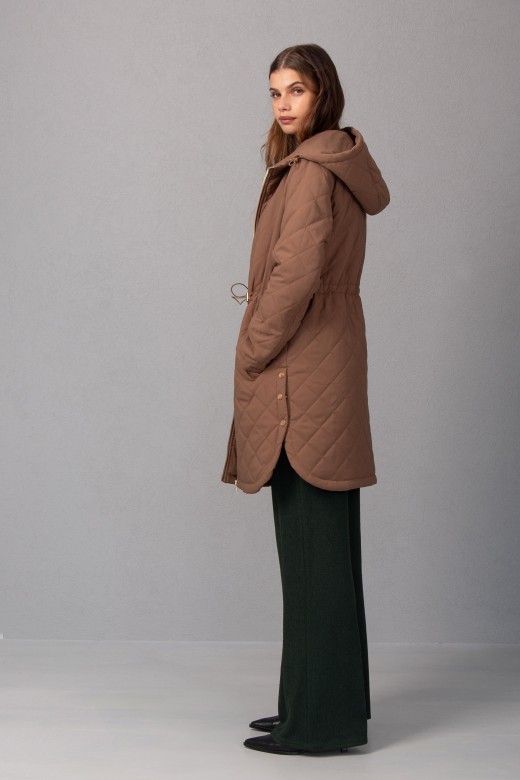 Long adjustable parka with hood