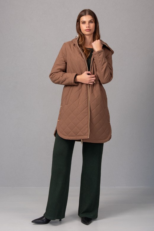 Long adjustable parka with hood