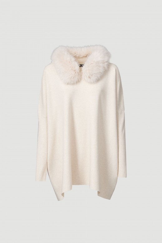 Knit tunic with removable fur collar