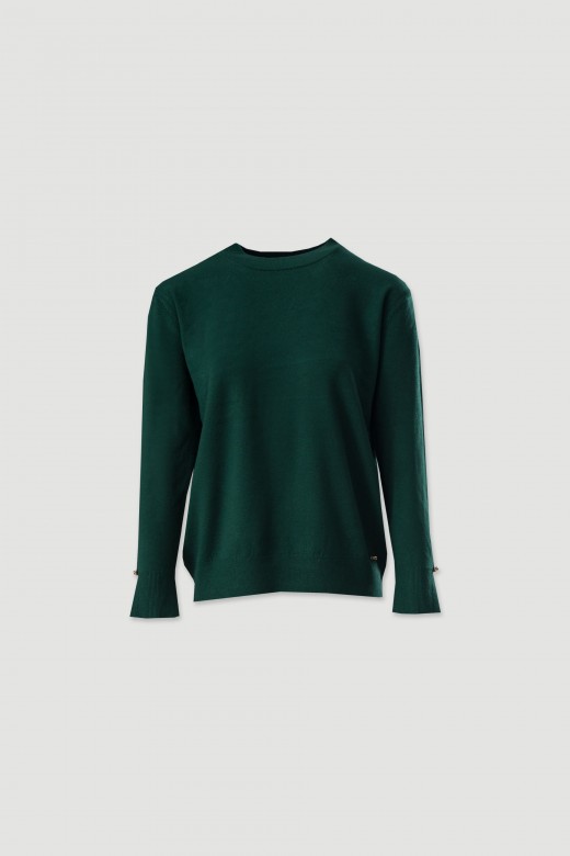 Camisola de malha com detalhe de boto na manga