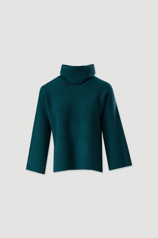 Camisola de malha canelada com gola removvel