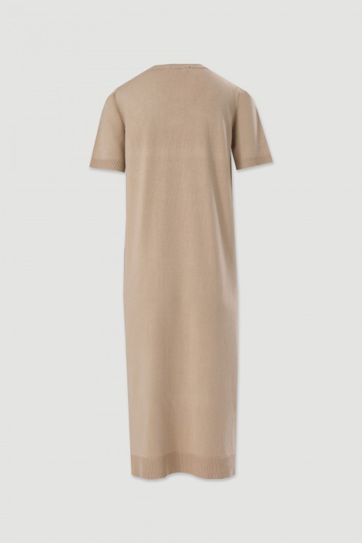 Vestido midi de malha com manga curta