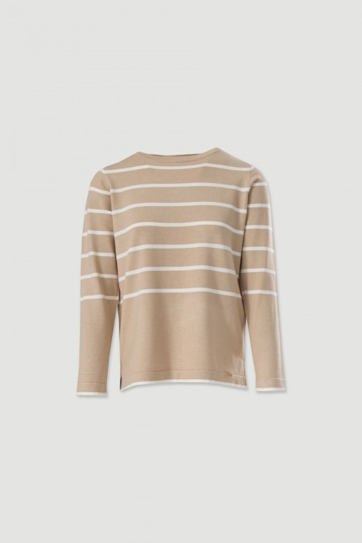 Camisola de malha com riscas a contrastar