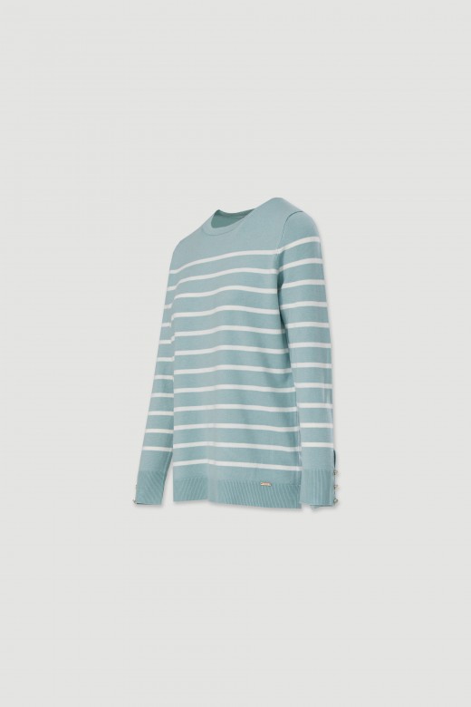 Striped knit sweater with button detail