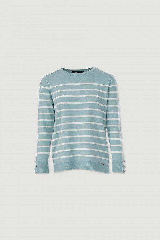 Striped knit sweater with button detail