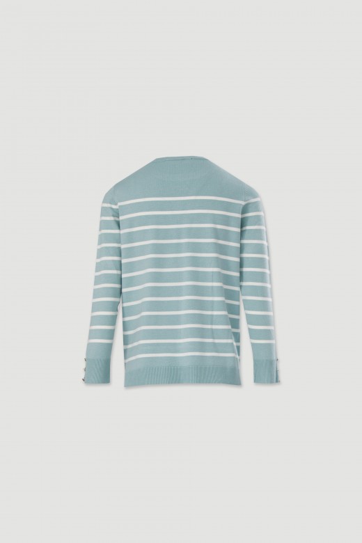 Striped knit sweater with button detail