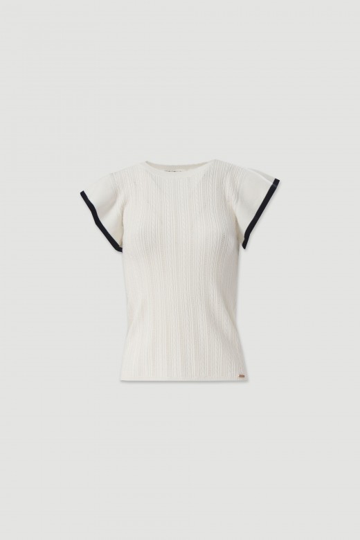 Camisola em malha trabalhada e manga curta