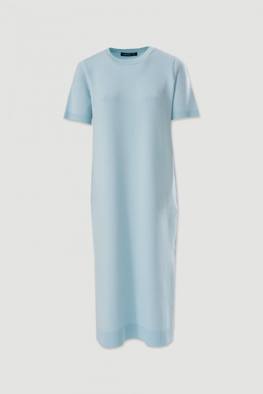 Vestido midi de malha com manga curta