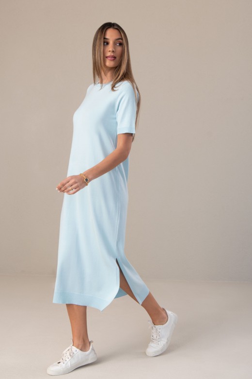 Vestido midi de malha com manga curta