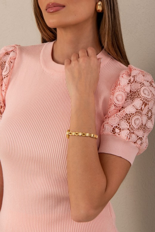 Camisola de malha com manga curta em renda