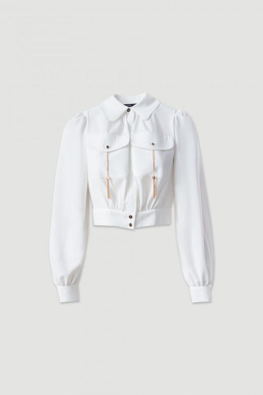 Blusa curta com aplicao dourada