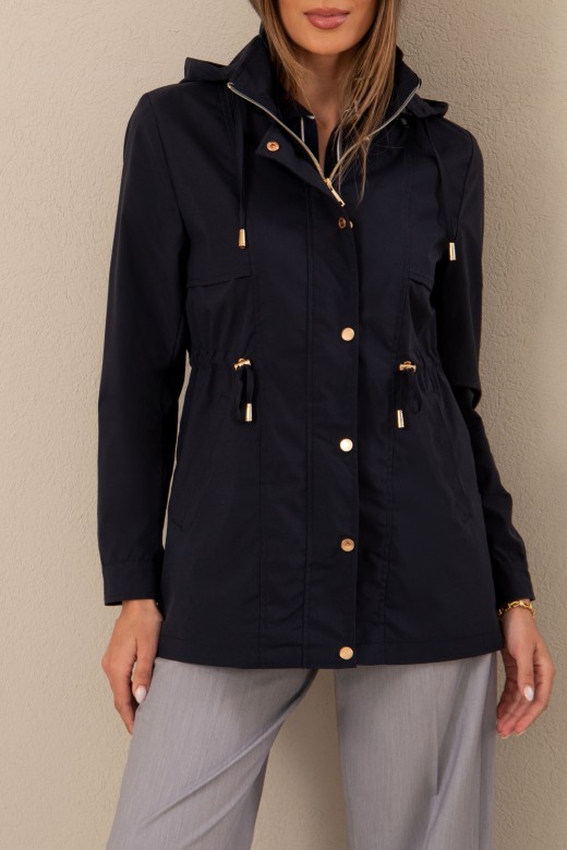 Parka com capuz e cintura ajustvel