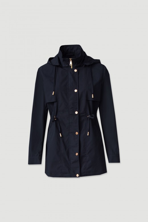 Parka com capuz e cintura ajustvel