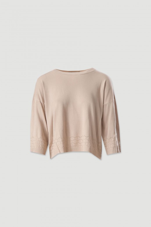Camisola de malha fluida com detalhe perfurado