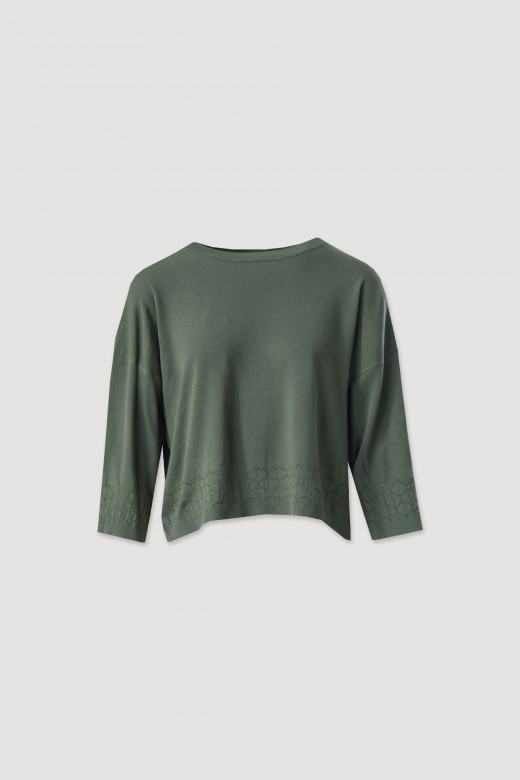 Camisola de malha fluida com detalhe perfurado