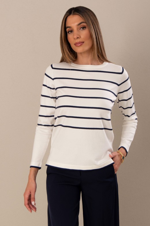 Camisola de malha com riscas a contrastar