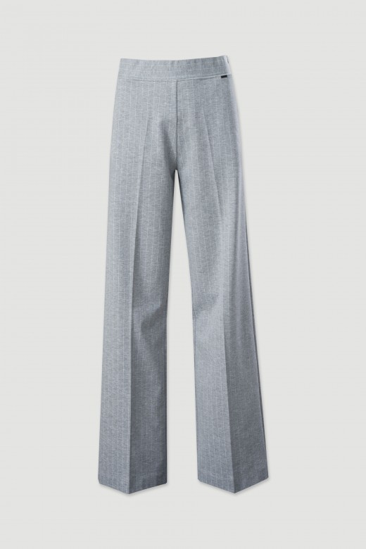 Cala wide leg em malha com riscas