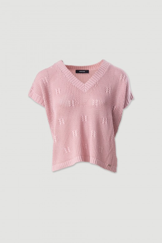 Camisola de malha perfurada com detalhe trabalhado