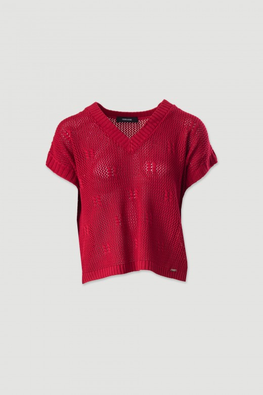 Camisola de malha perfurada com detalhe trabalhado