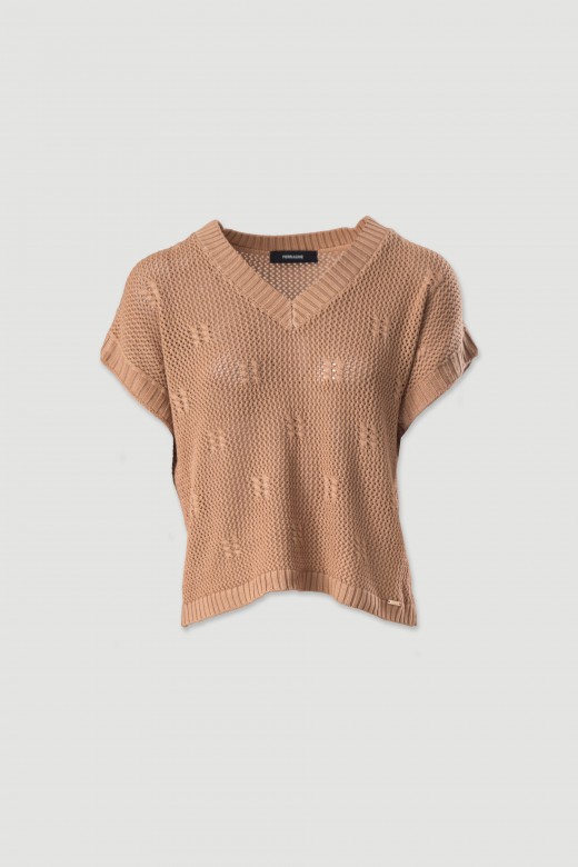 Pull en maille perfore avec dtail travaill