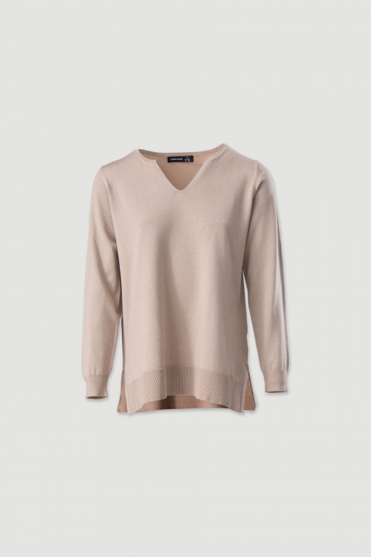 Camisola de malha bsica em bico