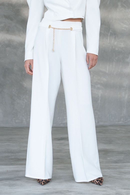 Wide leg pants with custom metallic belt