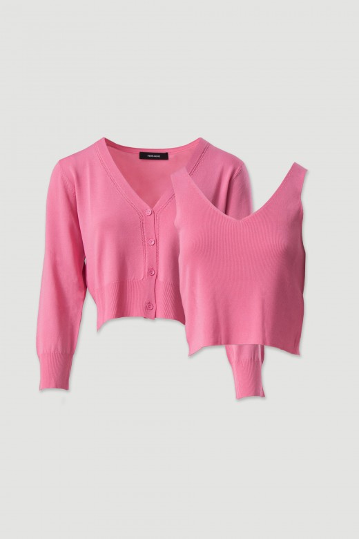Conjunto de malha fina: casaco curto com top