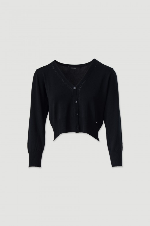 Conjunto de malha fina: casaco curto com top