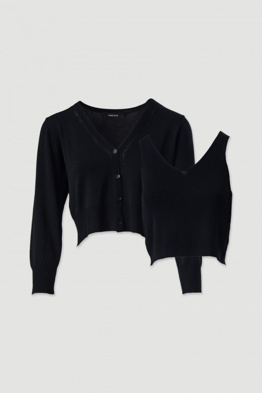 Conjunto de malha fina: casaco curto com top