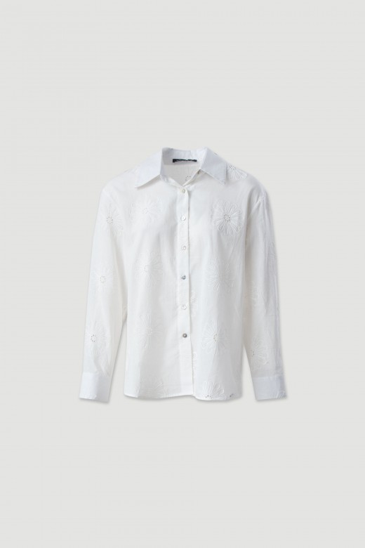 Camisa de algodo com flores bordadas