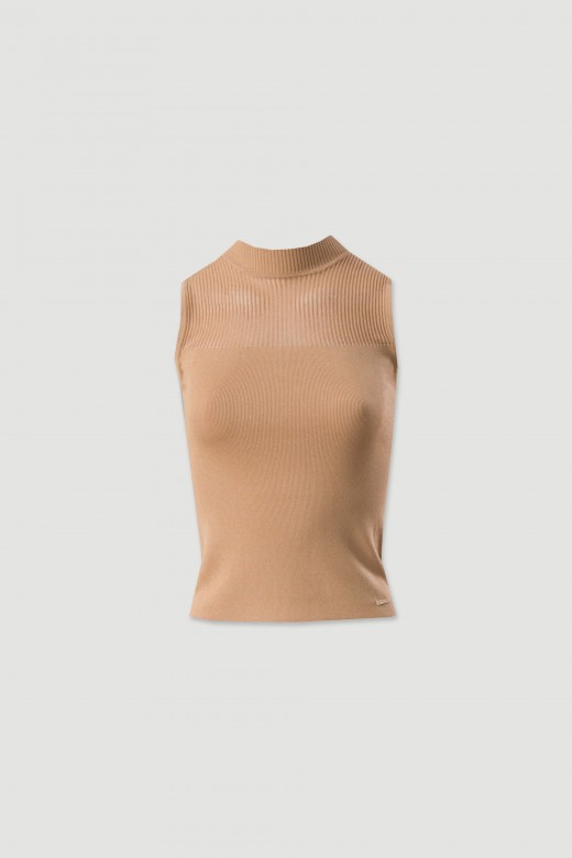Top de malha de gola subida com transparência 100% viscose Top de malha de gola subida com transparência 100% viscose