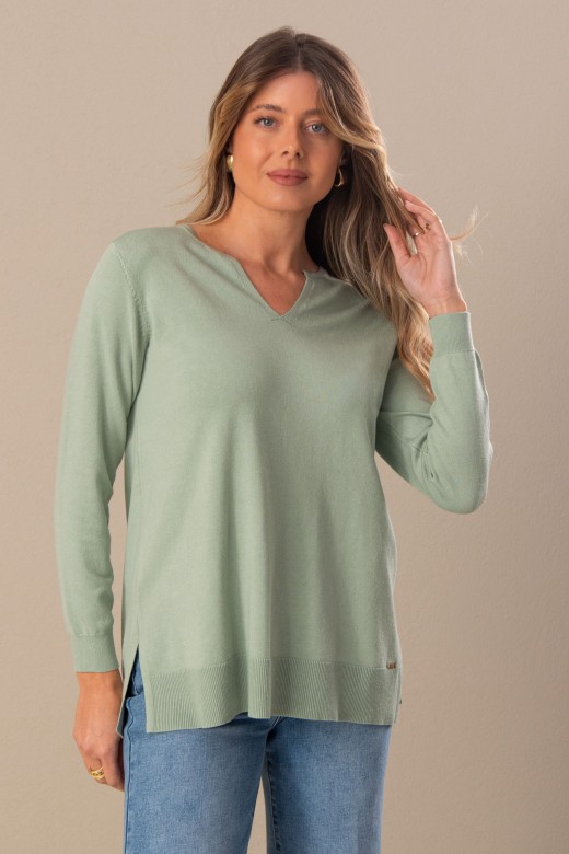 Camisola de malha bsica em bico