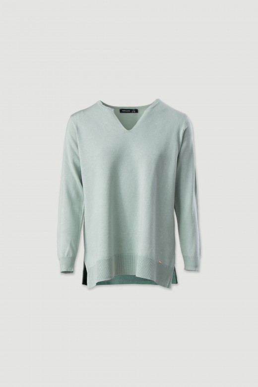 Camisola de malha bsica em bico