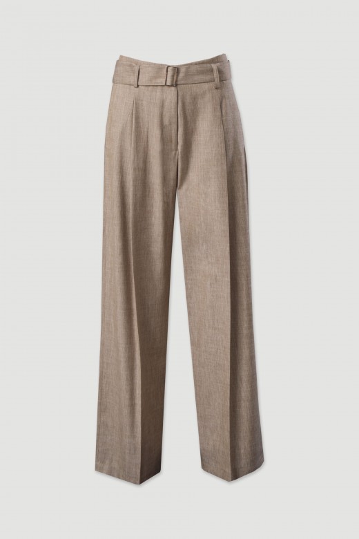 Cala wide leg em tecido mesclado