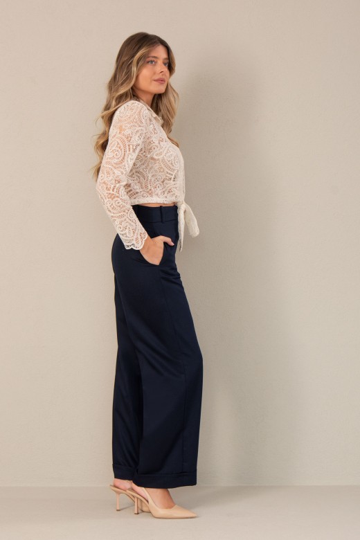 Cala clssica wide leg com dobra