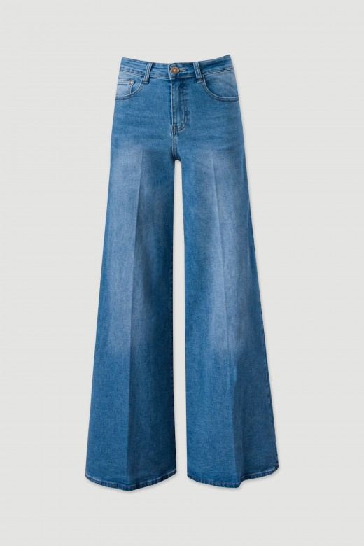Jeans wide leg de cintura subida