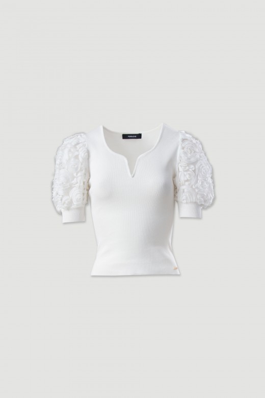 Camisola de malha com manga curta em tule
